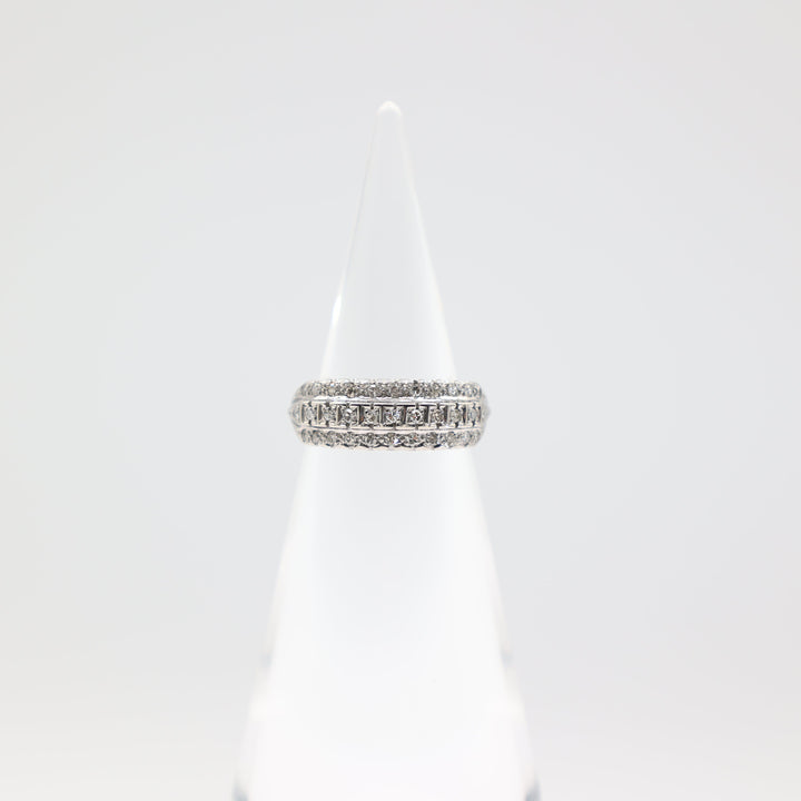 14k White Gold Band with Three Rows of Diamonds Size 7
