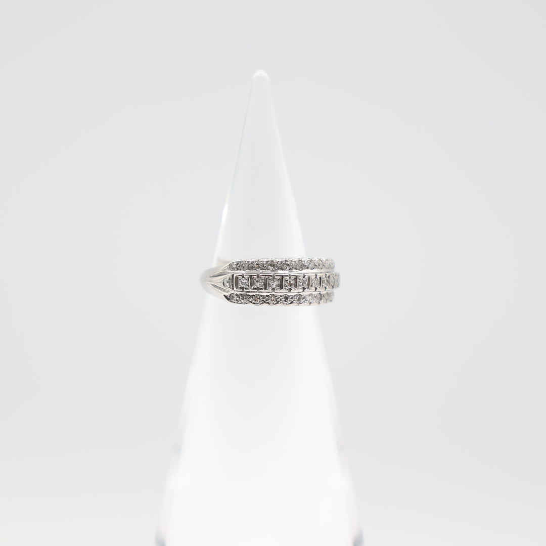 14k White Gold Band with Three Rows of Diamonds Size 7
