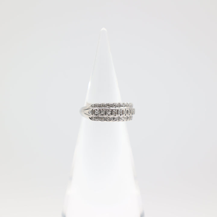 14k White Gold Band with Three Rows of Diamonds Size 7