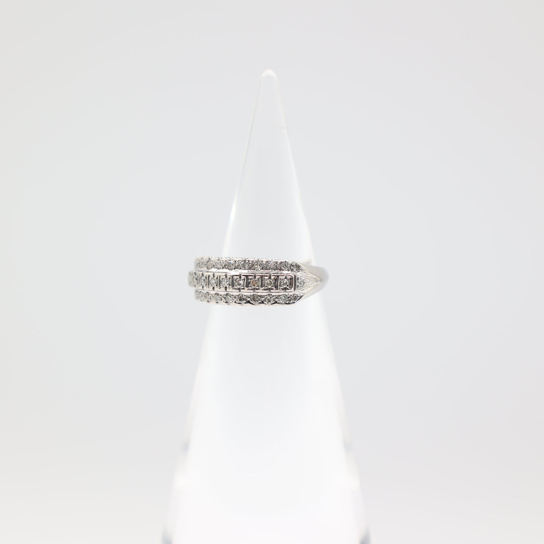 14k White Gold Band with Three Rows of Diamonds Size 7