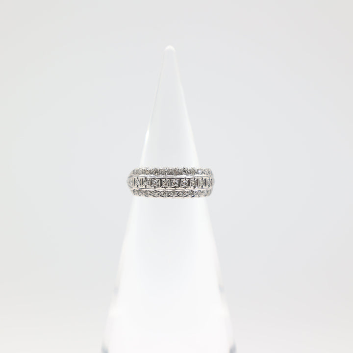 14k White Gold Band with Three Rows of Diamonds Size 7