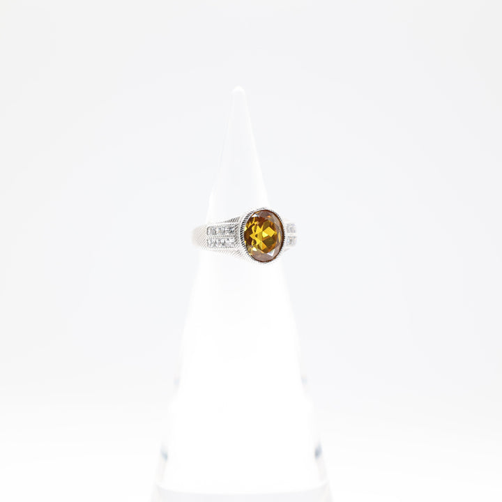 Judith Ripka 925 Sterling Silver Oval Yellow Sapphire Ring Size 5.75