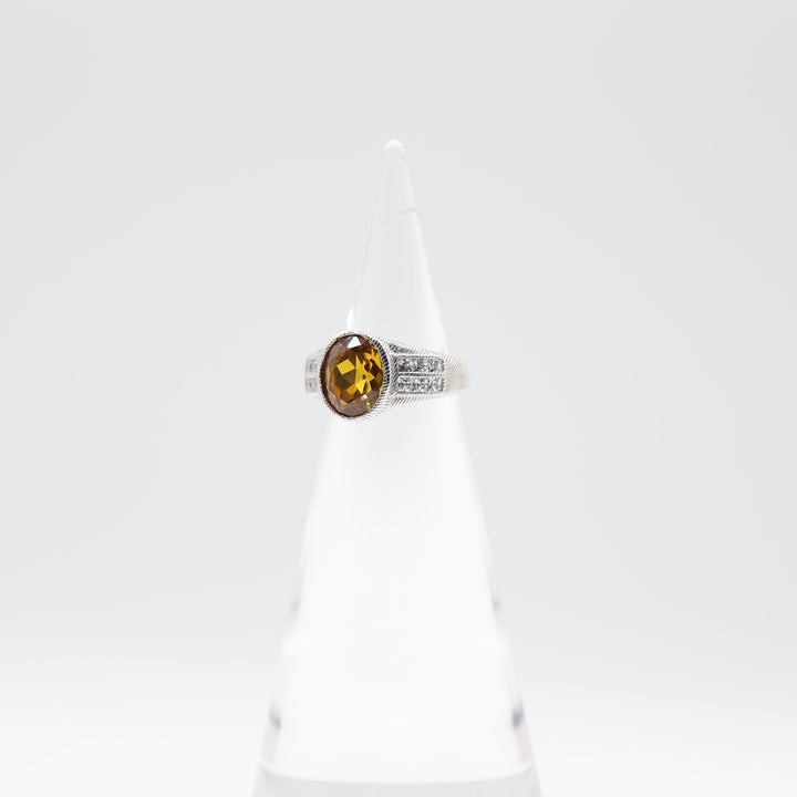Judith Ripka 925 Sterling Silver Oval Yellow Sapphire Ring Size 5.75