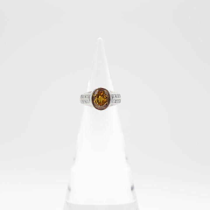 Judith Ripka 925 Sterling Silver Oval Yellow Sapphire Ring Size 5.75