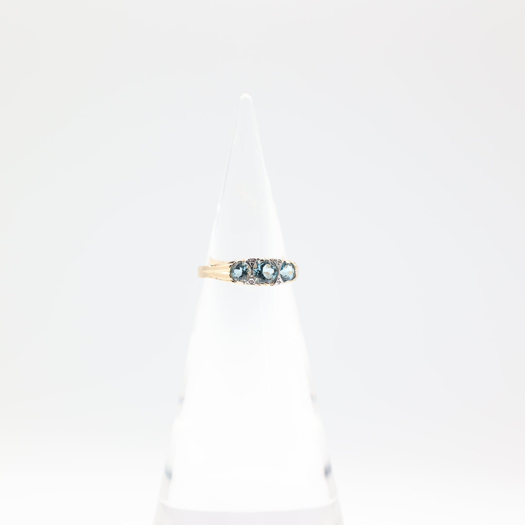 14k Yellow Gold Band with 3 Round Blue Topaz Stones