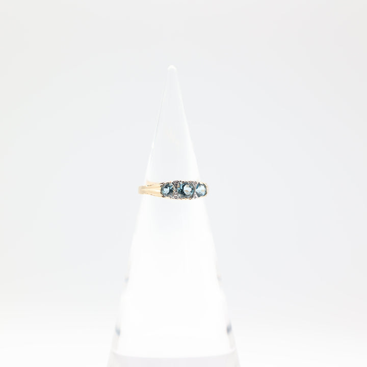 14k Yellow Gold Band with 3 Round Blue Topaz Stones