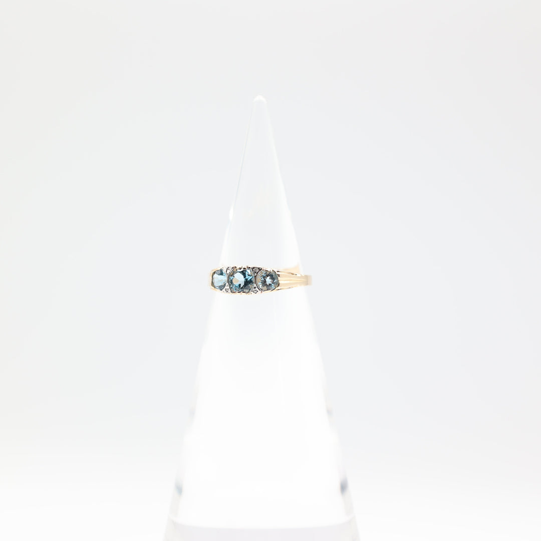 14k Yellow Gold Band with 3 Round Blue Topaz Stones