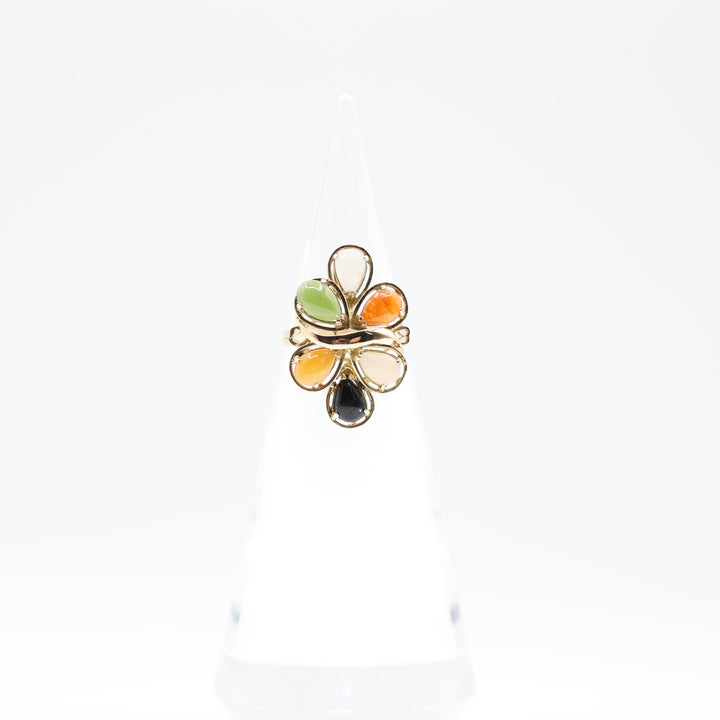14k Yellow Gold Multi Color Natural Jade Cluster Ring Size 7.75