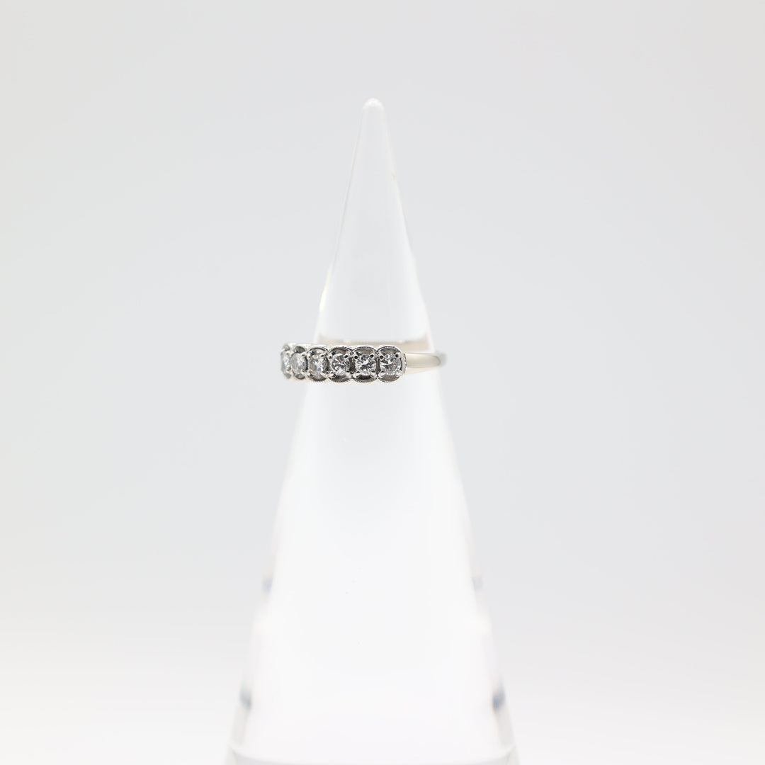 14k White Gold Six Diamond Bridal Ring Size 6.25 Elegant Design