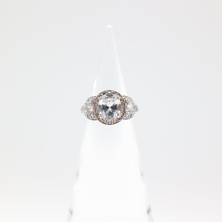 925 Sterling Silver Band with Large Oval CZ Ring Size 8