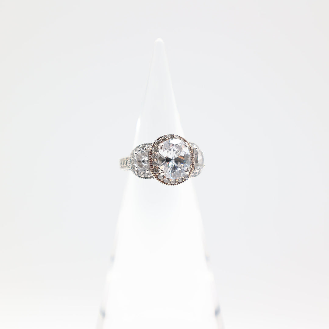 925 Sterling Silver Band with Large Oval CZ Ring Size 8