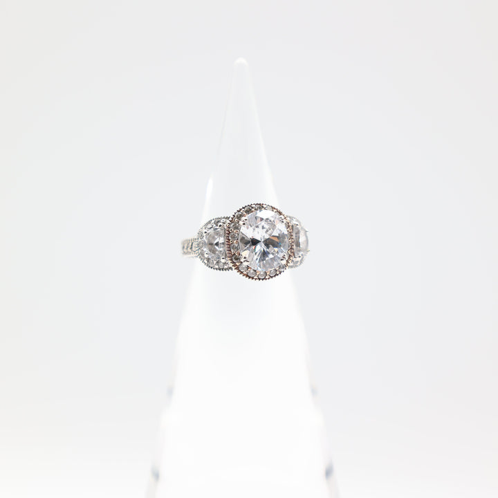 925 Sterling Silver Band with Large Oval CZ Ring Size 8