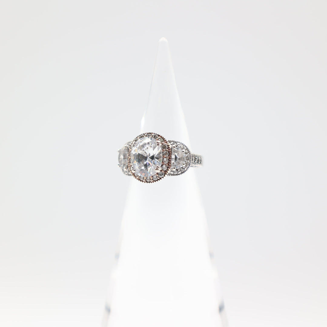 925 Sterling Silver Band with Large Oval CZ Ring Size 8