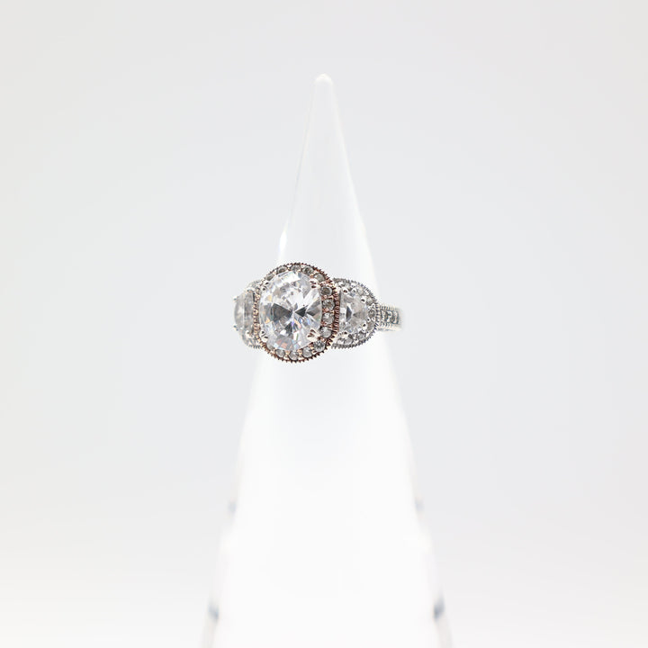 925 Sterling Silver Band with Large Oval CZ Ring Size 8