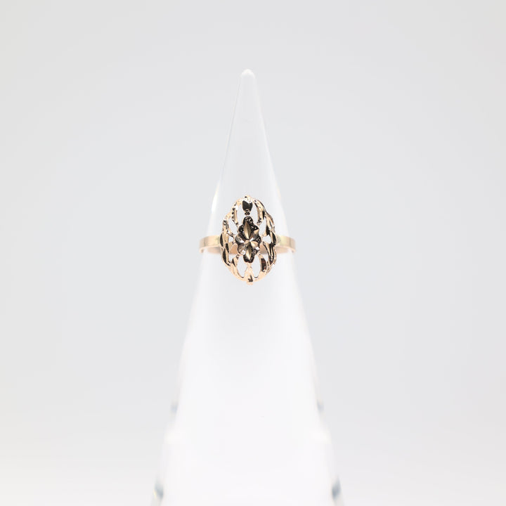 18k Yellow Gold Oval Filigree Ring- Size