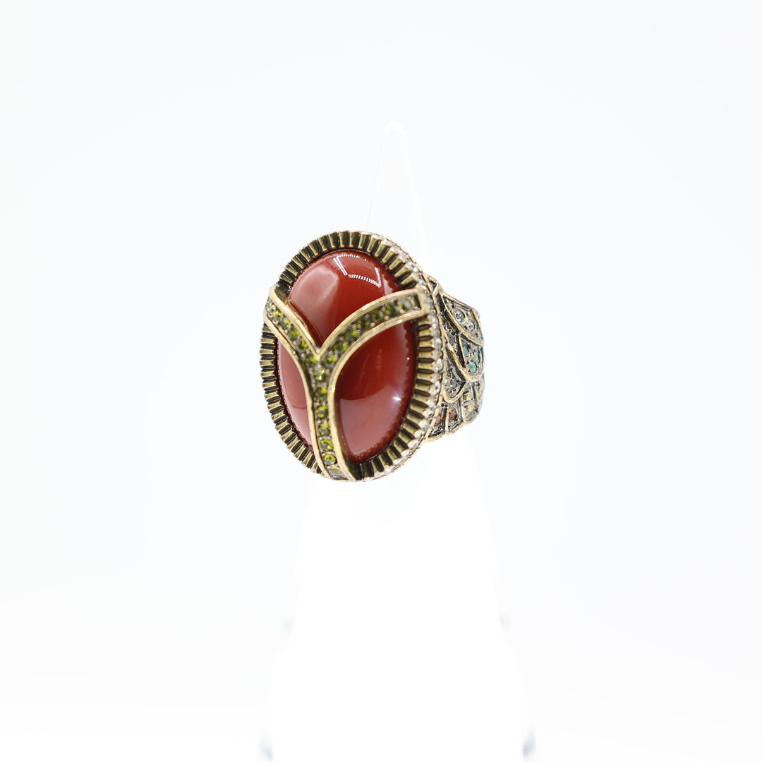 Heidi Daus Carnelian Cocktail Ring With Wing Design Band Size 6
