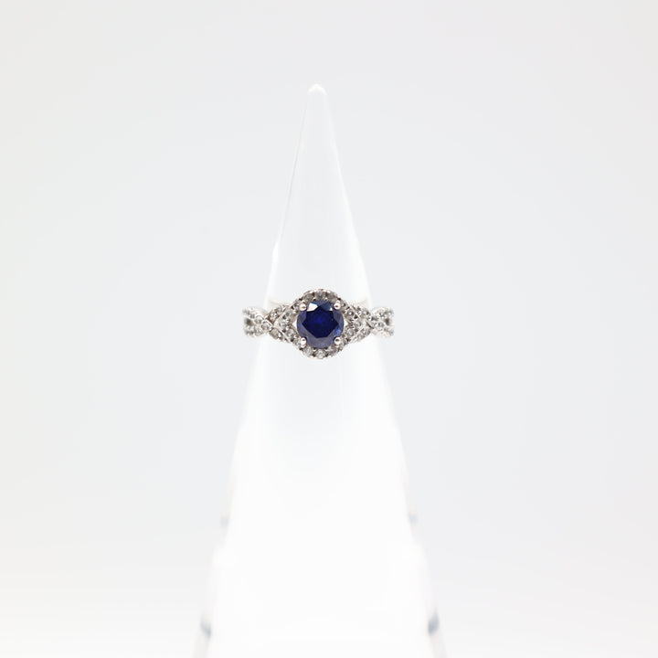 925 Sterling Silver Twisted Band with White Sapphires Size 6.75