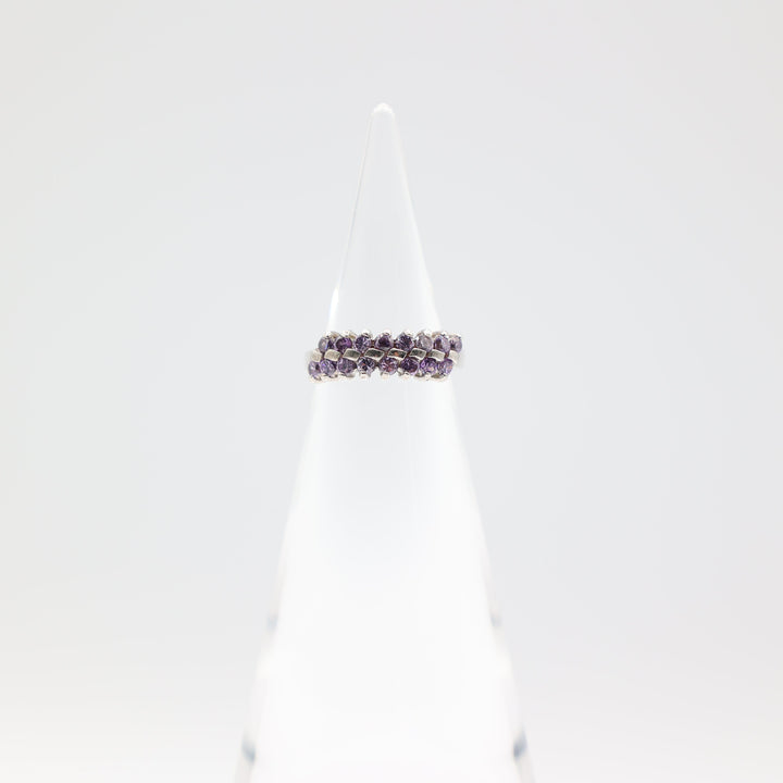 925 Sterling Silver with Purple Stone Rows Ring - Size 4.75