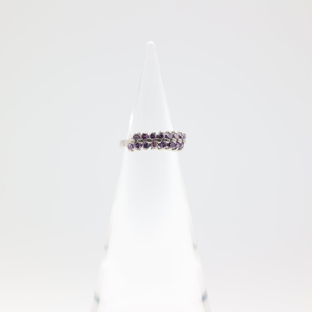 925 Sterling Silver with Purple Stone Rows Ring - Size 4.75