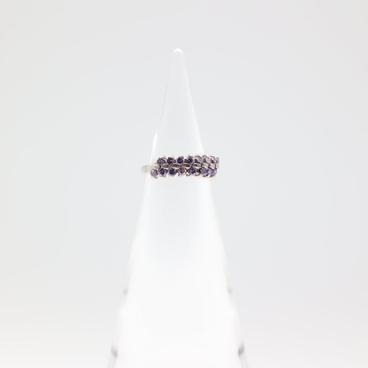 925 Sterling Silver with Purple Stone Rows Ring - Size 4.75