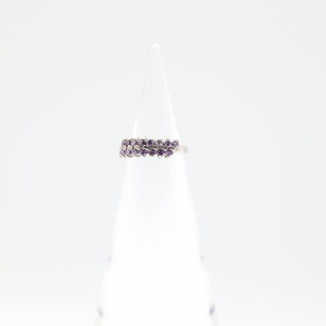 925 Sterling Silver with Purple Stone Rows Ring - Size 4.75