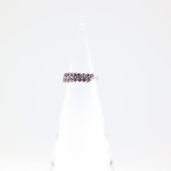 925 Sterling Silver with Purple Stone Rows Ring - Size 4.75