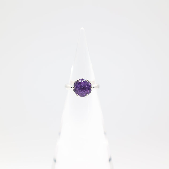 925 Sterling Silver RJ 2 Band Large Round Purple Stone Ring Size 7