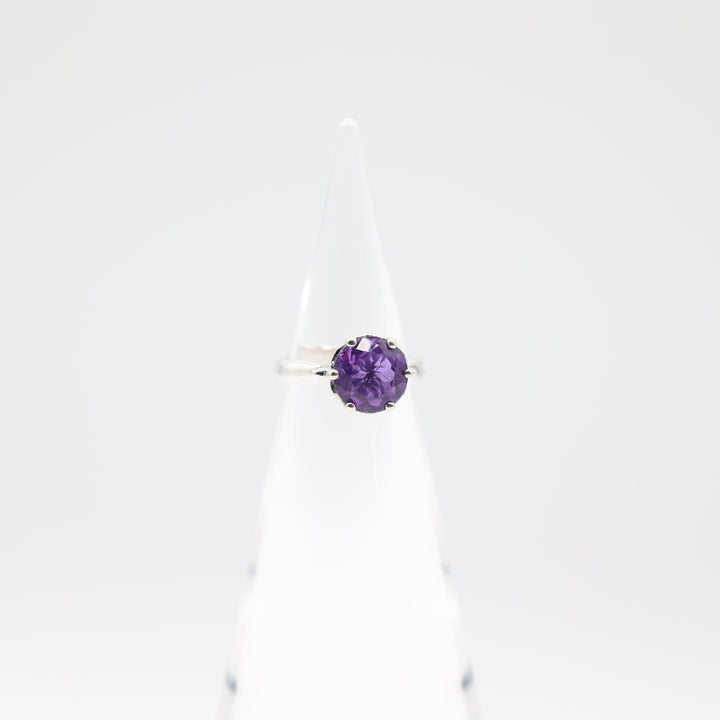 925 Sterling Silver RJ 2 Band Large Round Purple Stone Ring Size 7