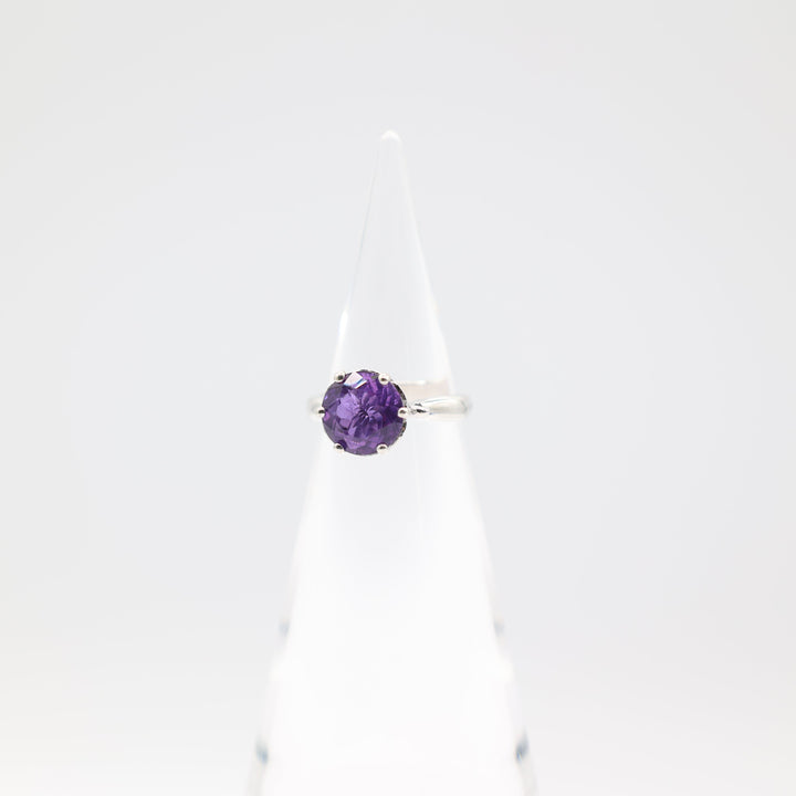 925 Sterling Silver RJ 2 Band Large Round Purple Stone Ring Size 7