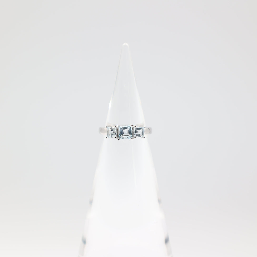 925 Sterling Silver Band with Three Light Blue Topaz Stones Size 6.5