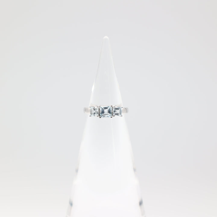 925 Sterling Silver Band with Three Light Blue Topaz Stones Size 6.5