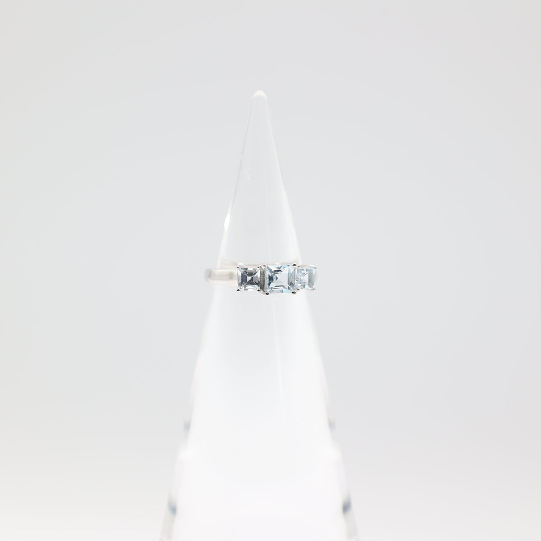 925 Sterling Silver Band with Three Light Blue Topaz Stones Size 6.5