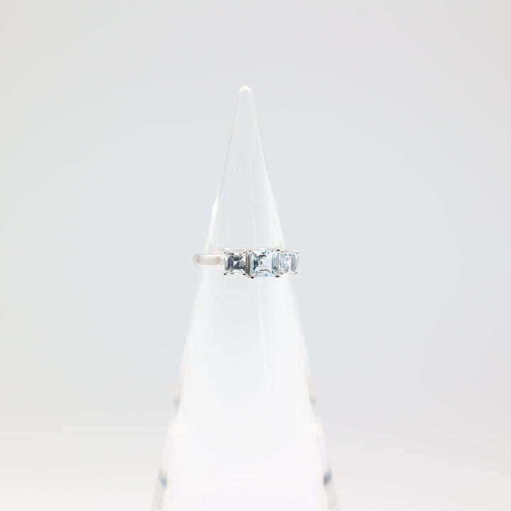 925 Sterling Silver Band with Three Light Blue Topaz Stones Size 6.5
