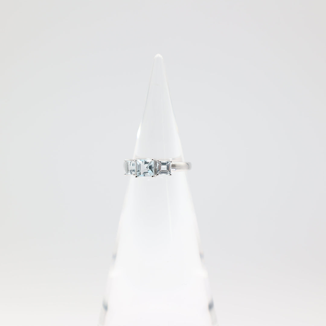 925 Sterling Silver Band with Three Light Blue Topaz Stones Size 6.5