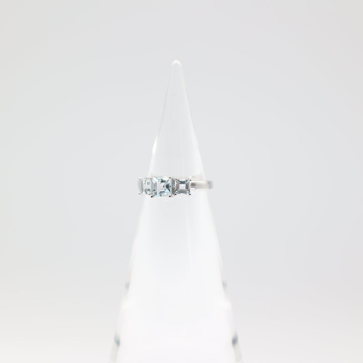 925 Sterling Silver Band with Three Light Blue Topaz Stones Size 6.5