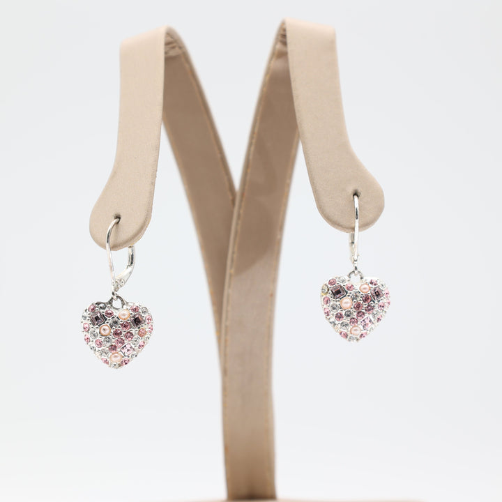 Givenchy Silver Toned Heart Pink Crystal Earrings Set