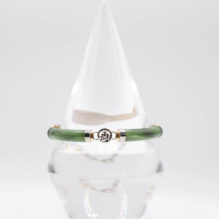 Gold Toned Jadeite Carved Bracelet - 9.5 in.