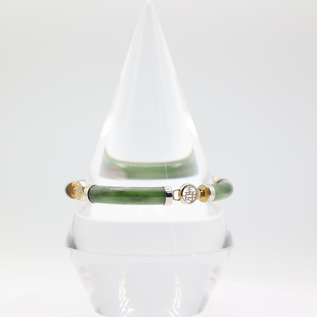 Gold Toned Jadeite Carved Bracelet - 9.5 in.