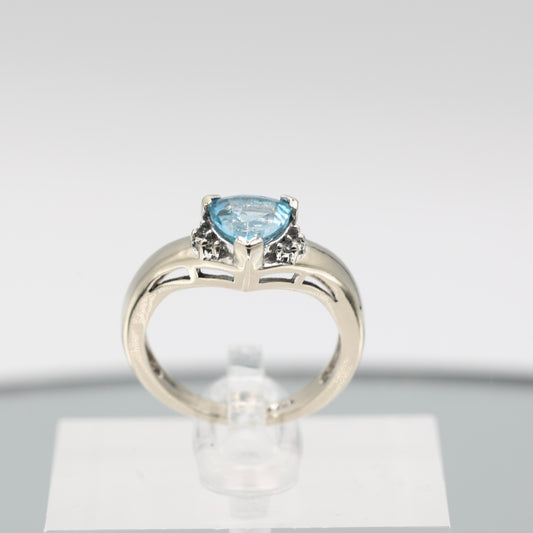 14k White Gold Blue Topaz and Diamond Ring - Size 6.75