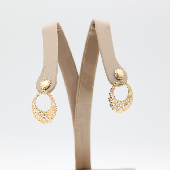 14k Yellow Gold Filigree Round Dangle Earrings for Women
