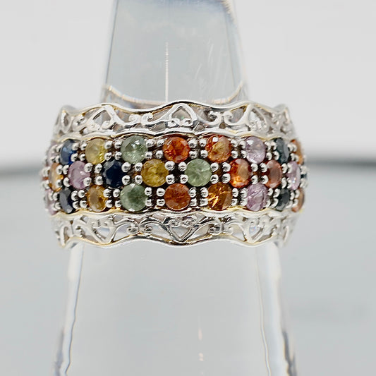 925 Sterling Silver Micheal Valitutti 57 Multi Gemstones NH Filigree Ring - Size 8