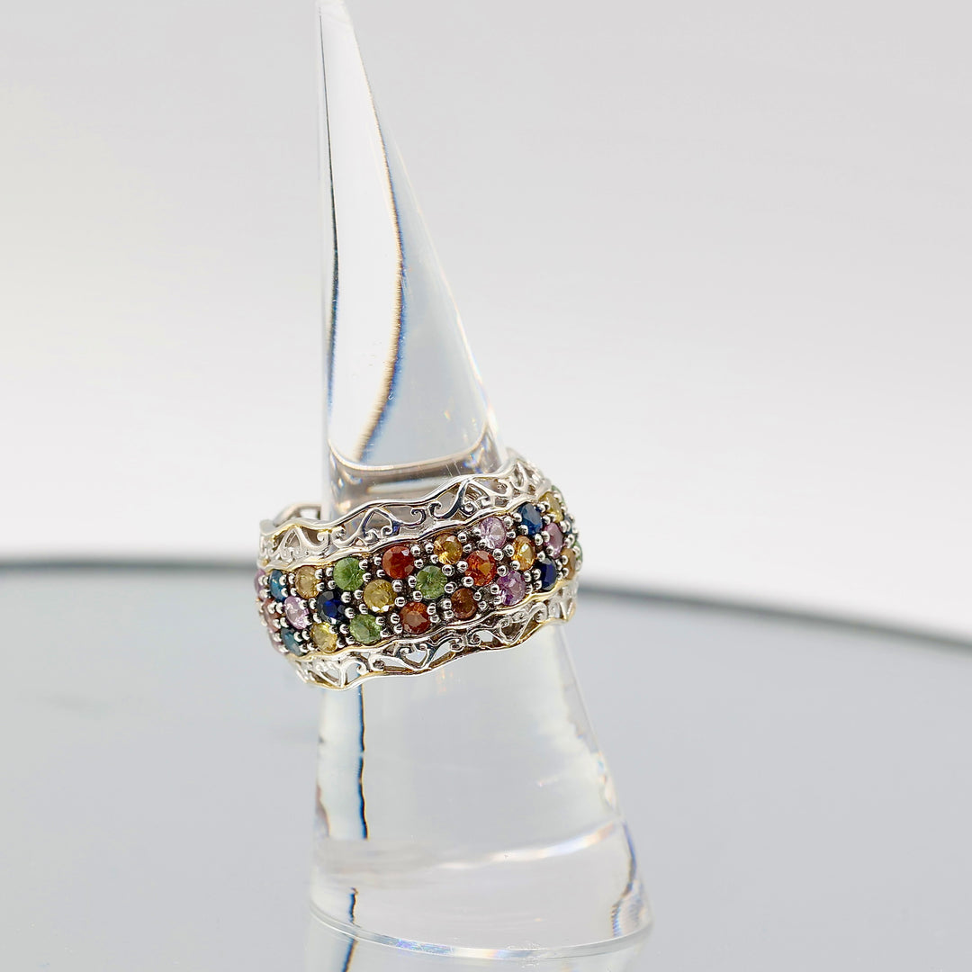 925 Sterling Silver Micheal Valitutti 57 Multi Gemstones NH Filigree Ring - Size 7.5