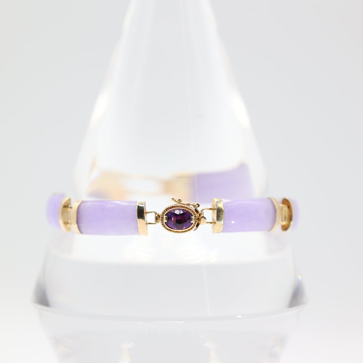 14k Yellow Gold Purple Jade with Purple Stone Bracelet 7 in