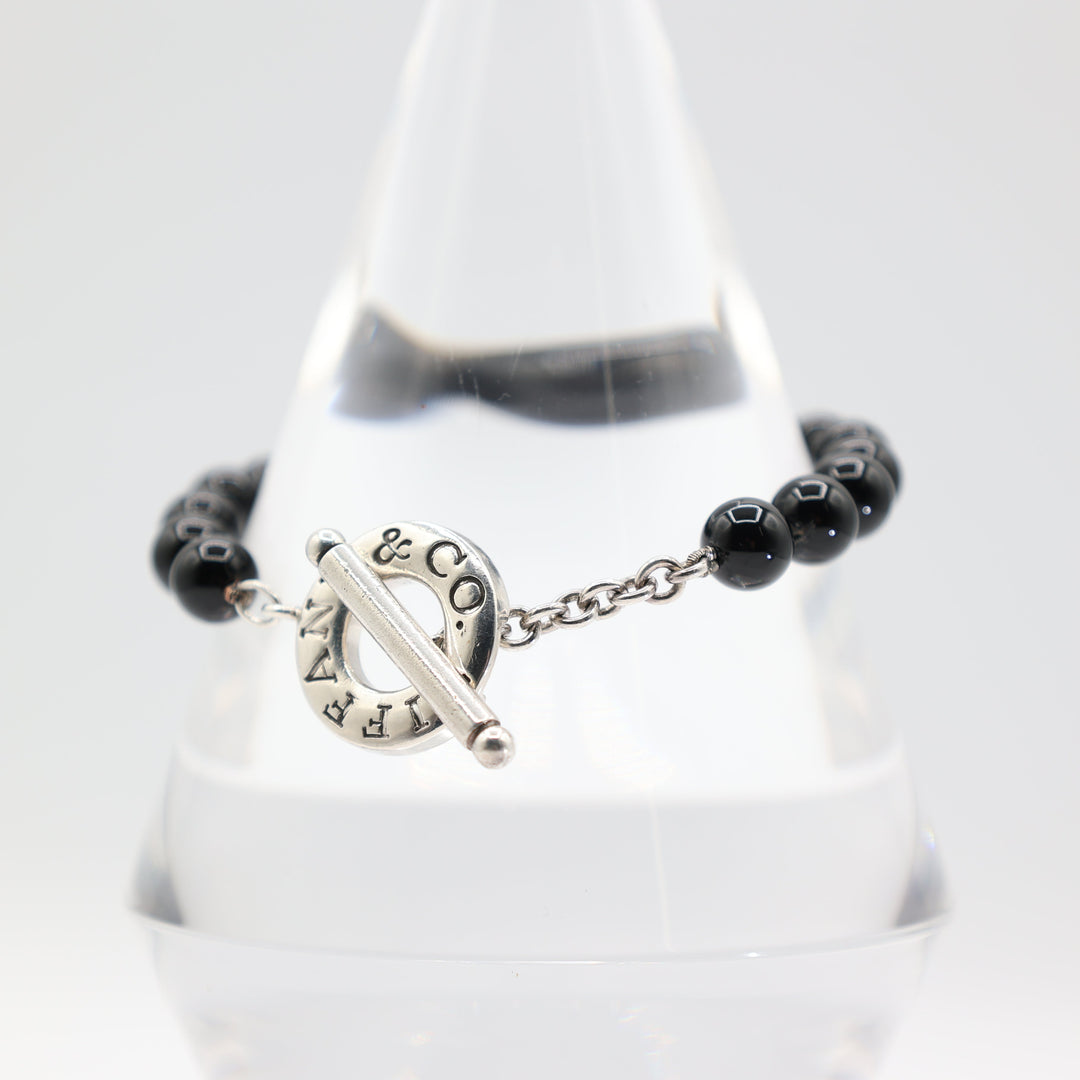 Tiffany And Co Onyx Bead Toggle Bracelet 8 Inches