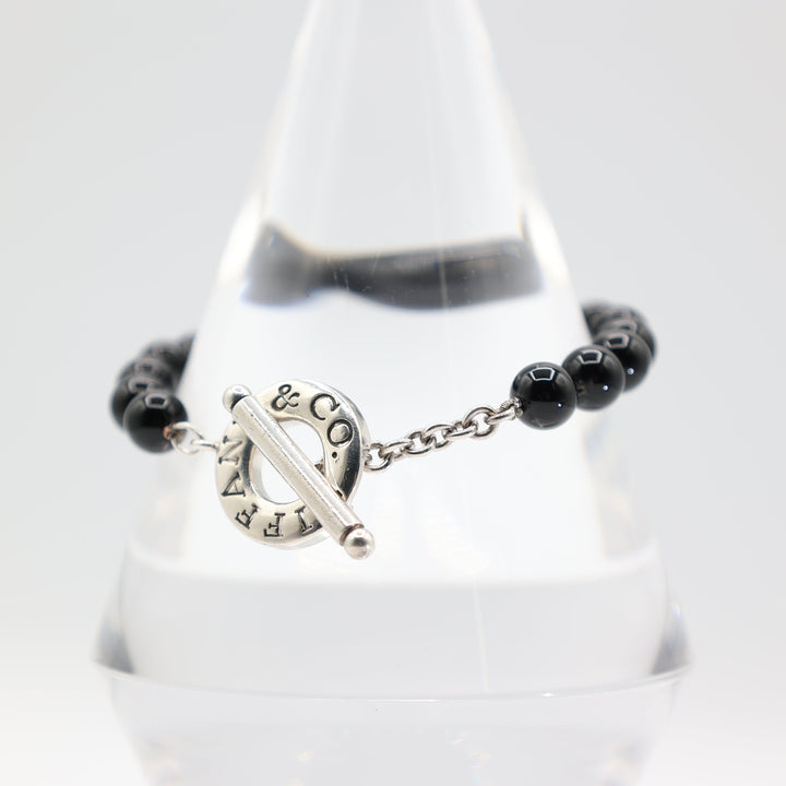 Tiffany And Co Onyx Bead Toggle Bracelet 8 Inches