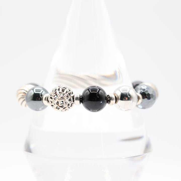 David Yurman Hematite And Onyx Elements 925 Sterling Silver Adjustable Bracelet