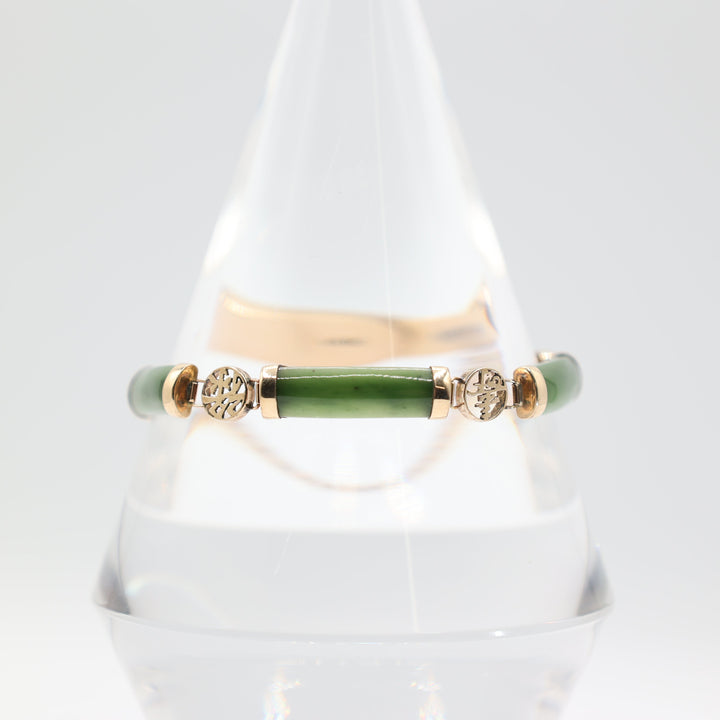 14k Yellow Gold Dark Green Jade Link Bracelet
