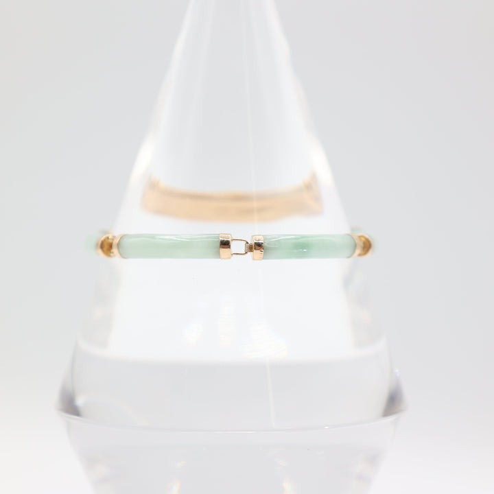 14K Yellow Gold Jade Link Bracelet 7 Inches
