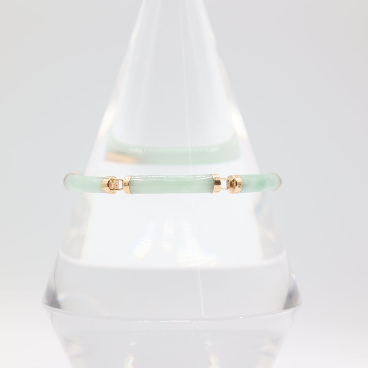 14K Yellow Gold Jade Link Bracelet 7 Inches