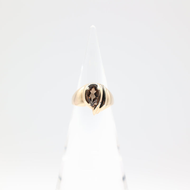14k Yellow Gold Band with 10mm x 6mm Pear Shaped Smokey Quartz Ring Size 9.5